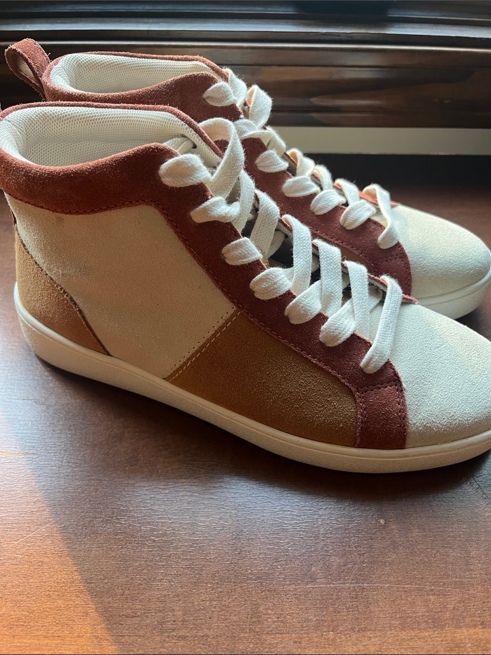 Chelsea & Violet Cream, Brown & Rust Suede High-Top Sneakers
